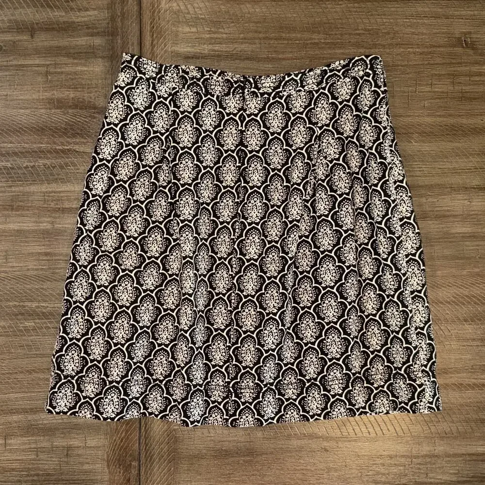 Ann Taylor LOFT Black Ivory Geometric Print Linen Blend Pleated Mini Skirt 4P